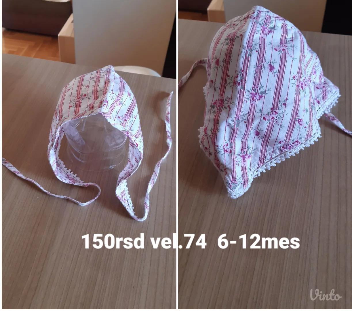 Bebi kapica sa vezivanjem ispod brade, veličina 74