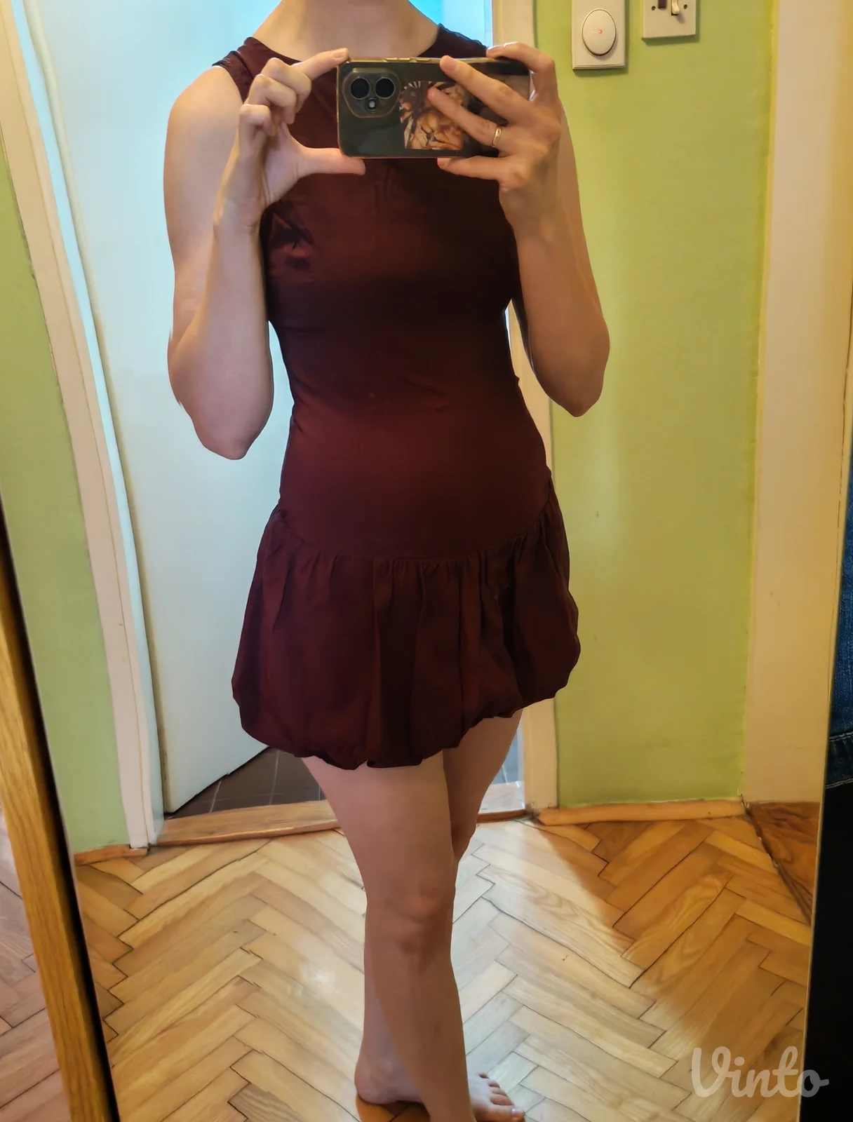 Bershka bordo mini balon haljina
