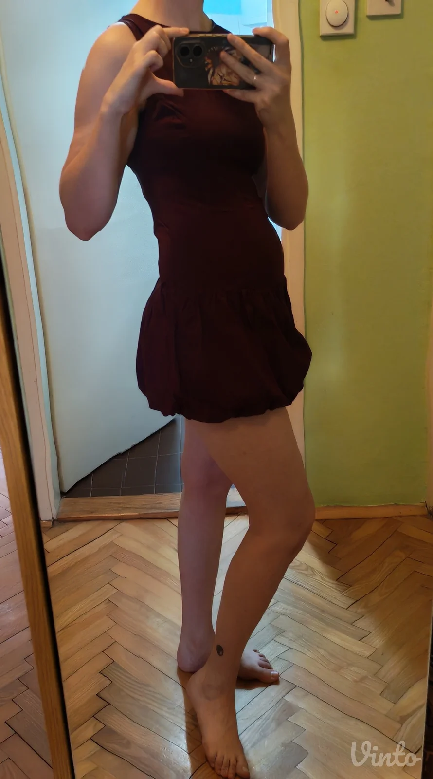 Bershka bordo mini balon haljina