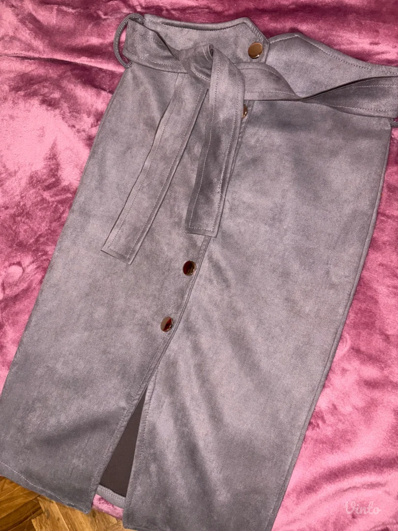 Midi siva suknja od imitacije prevrnute kože – univerzalna veličina