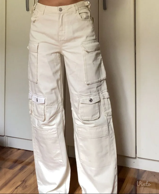 Krem kargo pantalone