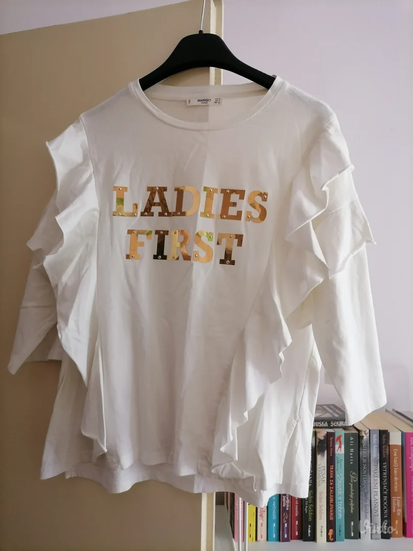 Bela pamučna majica MANGO  M