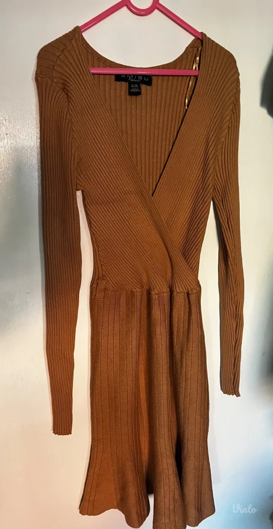 Kamel pletena haljina na preklop