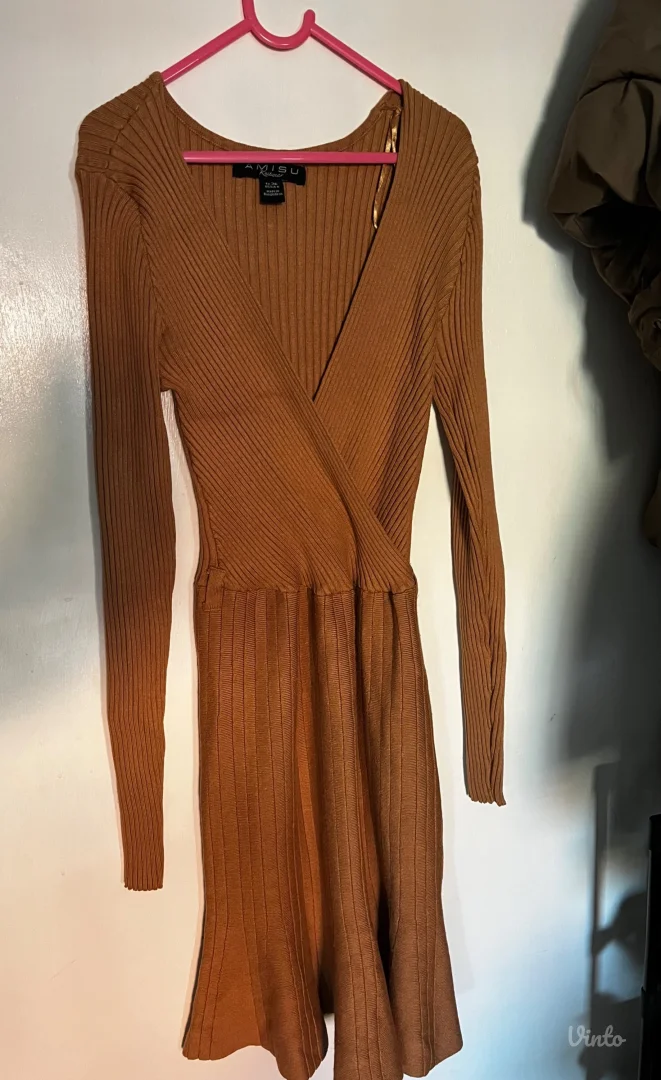 Kamel pletena haljina na preklop