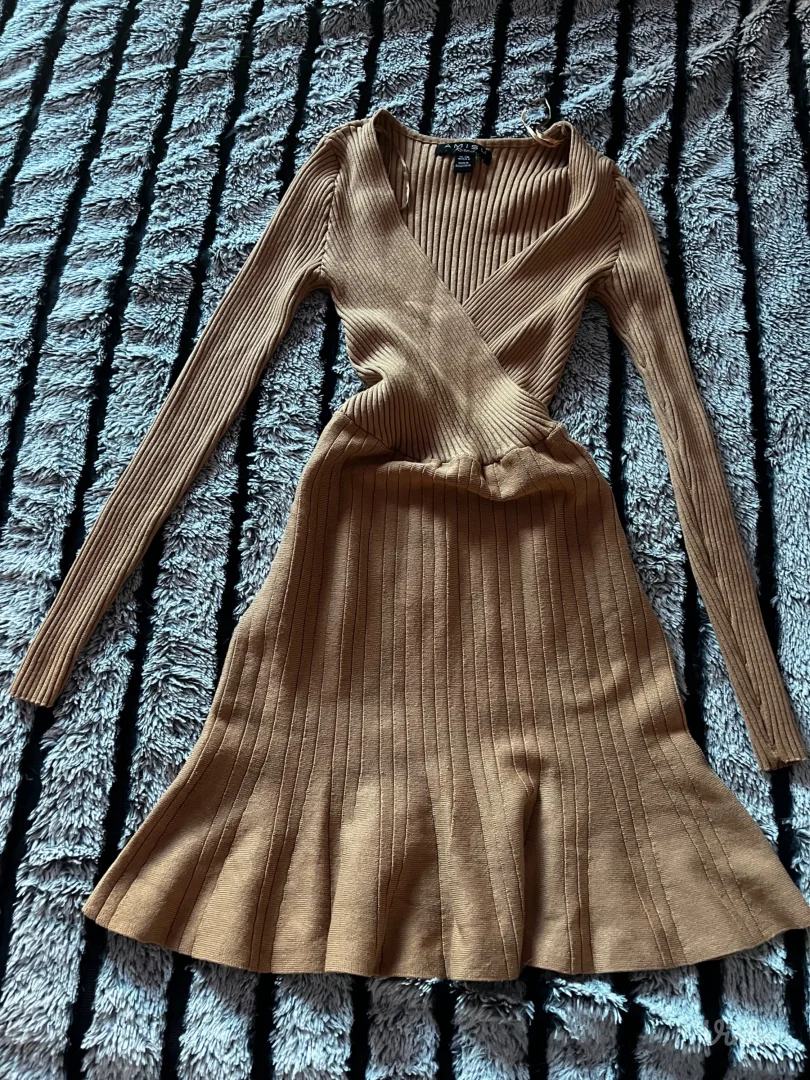 Kamel pletena haljina na preklop