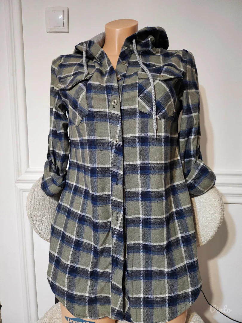 Zenska karirana kosulja sa kapuljacom