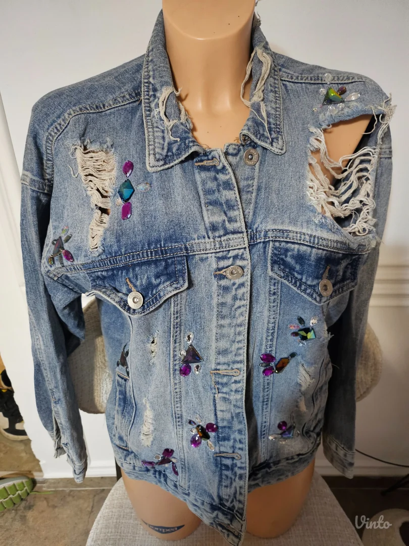 Zenska texas jakna sa cirkonima