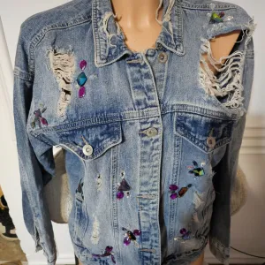 Zenska texas jakna sa cirkonima