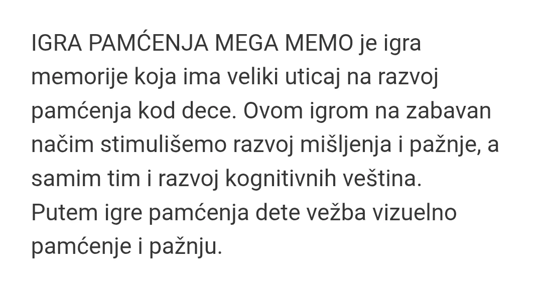 Igra pamćenja - Mega Memo / NOVO