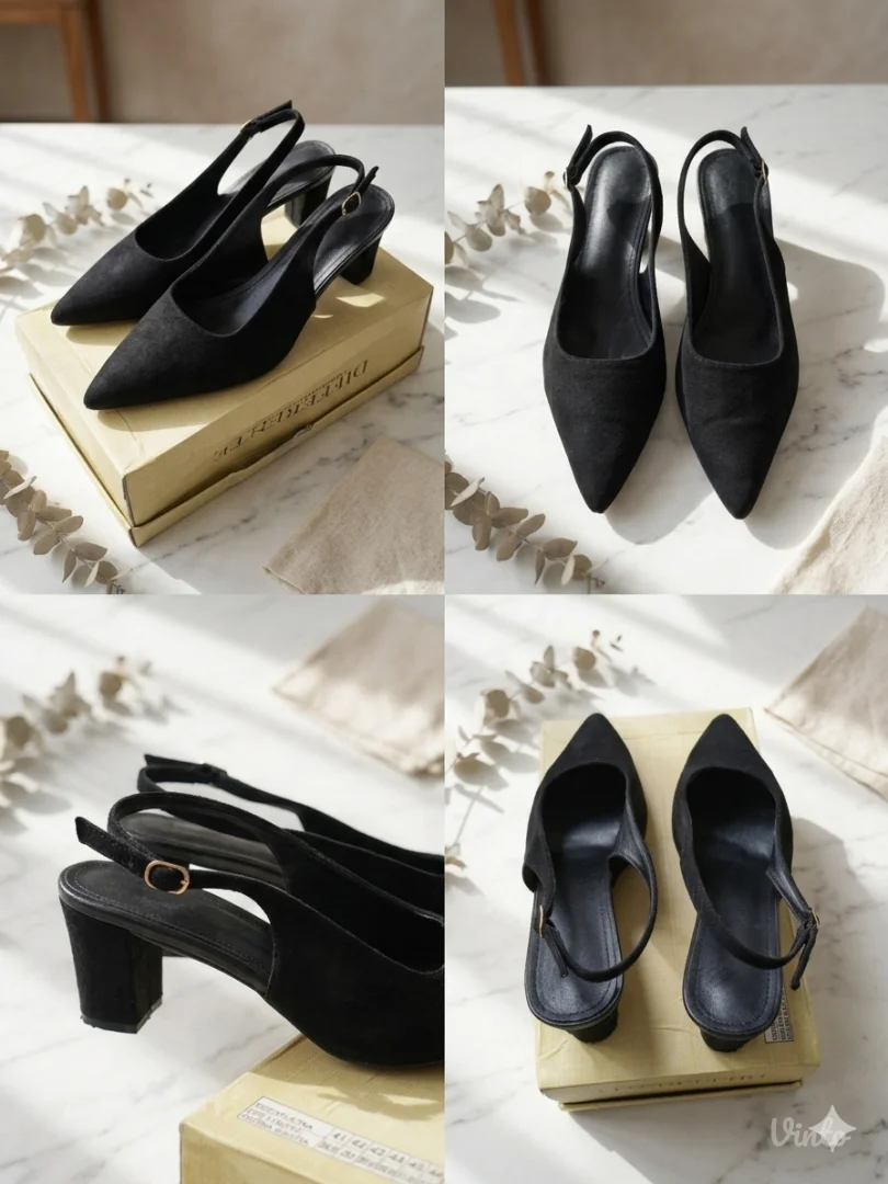 Crne slingback cipele (prevrnuta koža) – Kao nove!