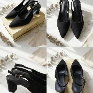 Crne slingback cipele (prevrnuta koža) – Kao nove!