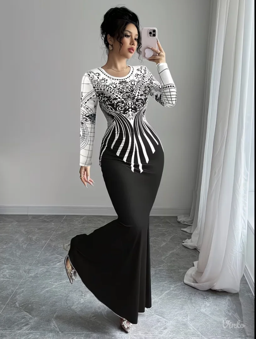 Svečana haljina crna-bela L\XL NOVO