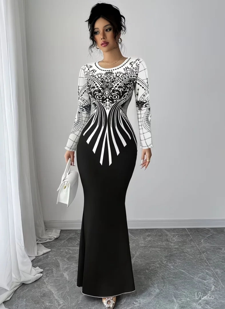 Svečana haljina crna-bela L\XL NOVO