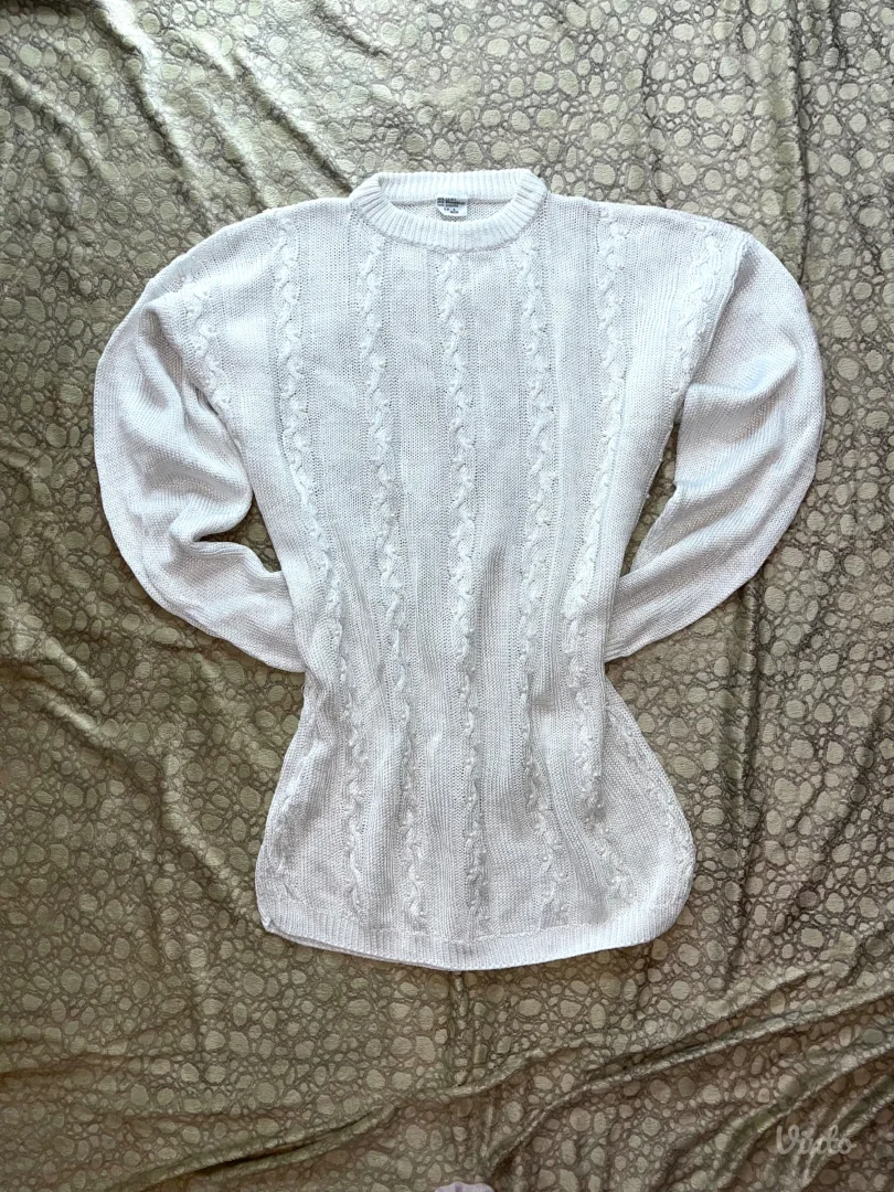 Vintage Vuneni beli džemper/haljina sa biserima