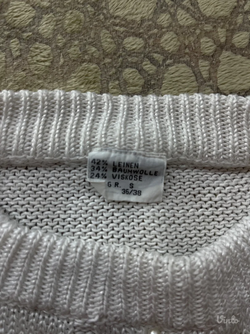 Vintage Vuneni beli džemper/haljina sa biserima