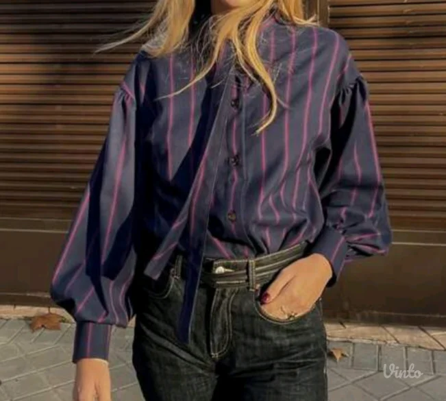 Kosulja prugasta sa puf rukavima - nova