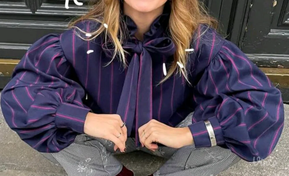 Kosulja prugasta sa puf rukavima - nova