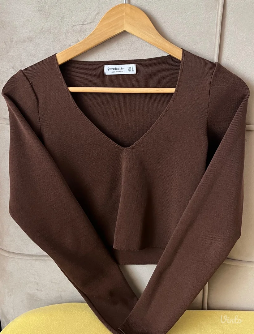 Stredivarius braon majica - dug rukav - crop top