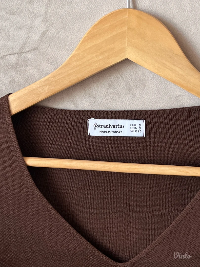 Stredivarius braon majica - dug rukav - crop top