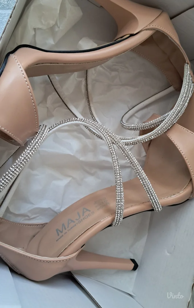 Sandale na štiklu sa cirkonima u boji kože br. 39 - NENOŠENE