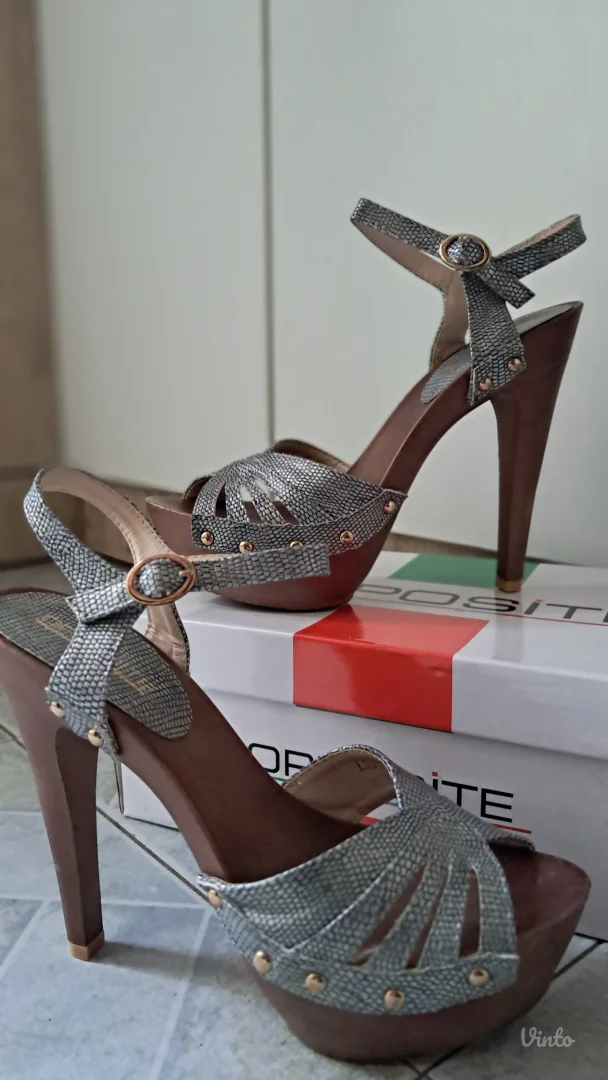 Metalik plave sandale na štiklu br. 37 - NENOŠENE