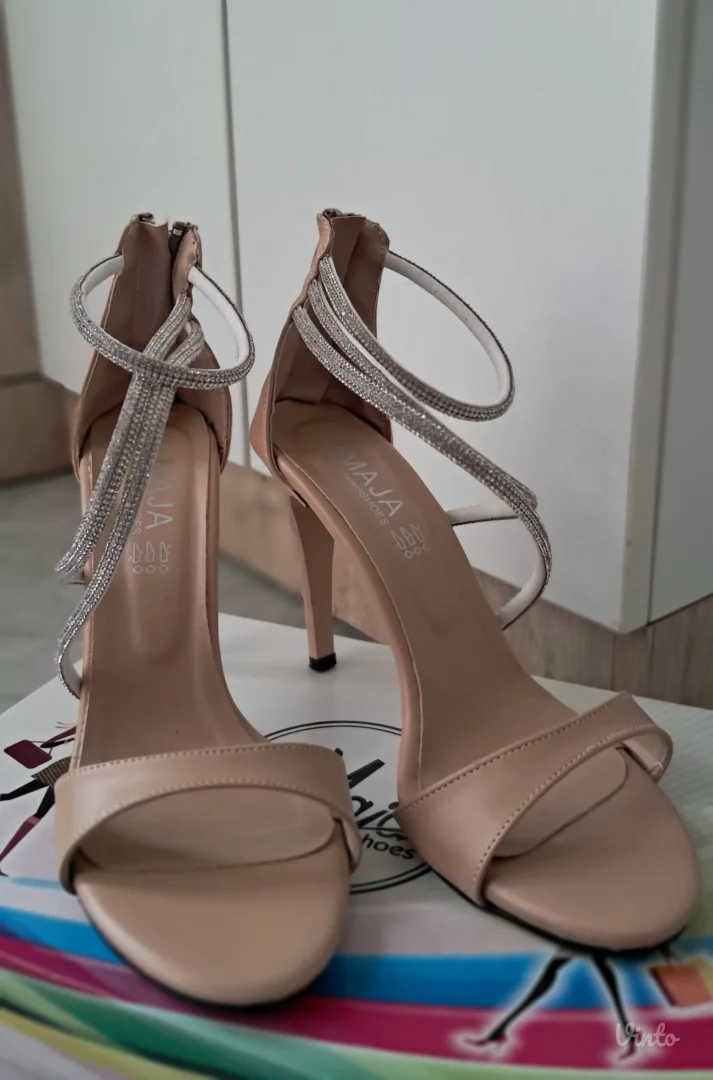 Sandale na štiklu sa cirkonima u boji kože br. 39 - NENOŠENE