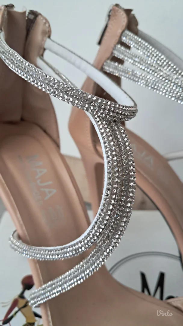 Sandale na štiklu sa cirkonima u boji kože br. 39 - NENOŠENE