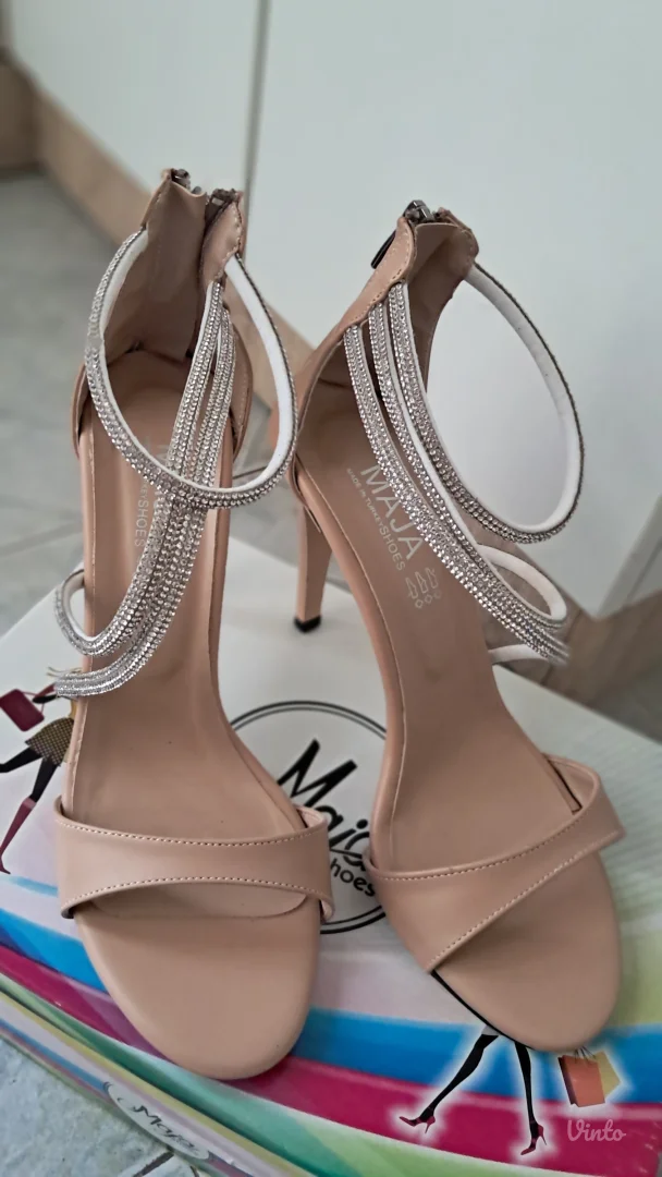 Sandale na štiklu sa cirkonima u boji kože br. 39 - NENOŠENE