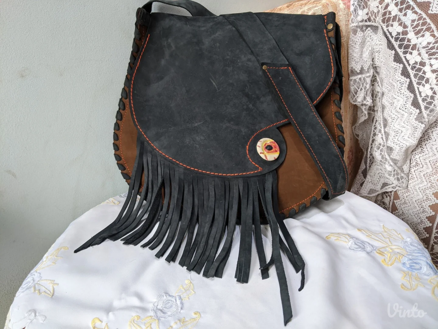 Prirodna koža + velur - Nova - UNIKAT - Velika