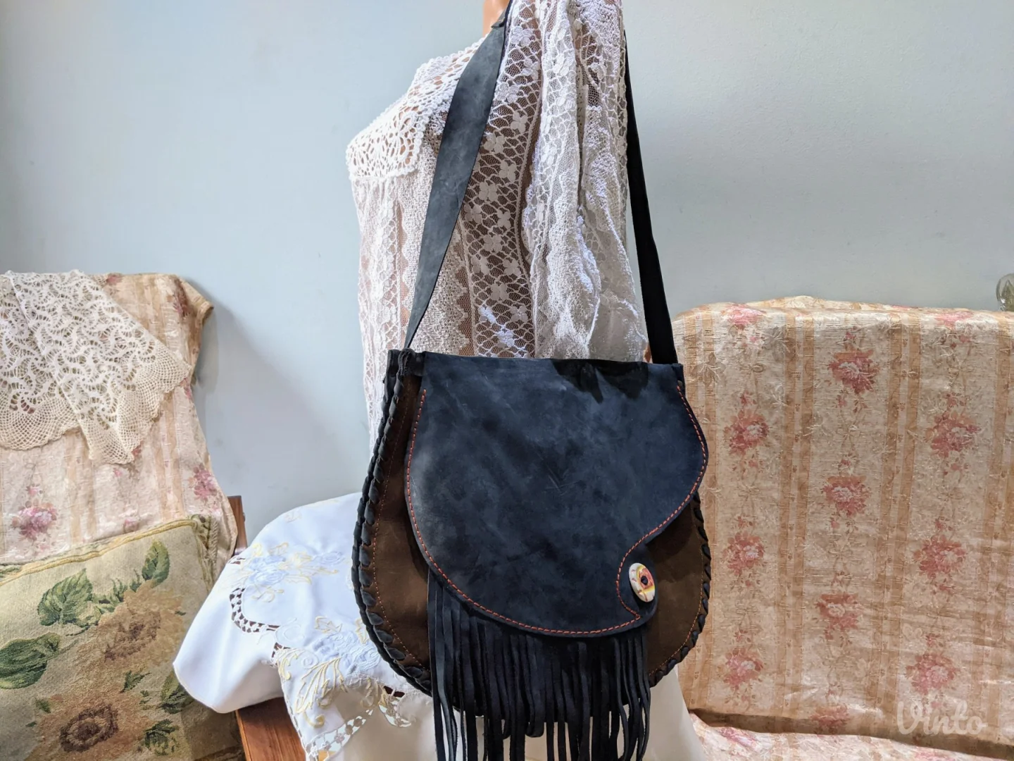 Prirodna koža + velur - Nova - UNIKAT - Velika