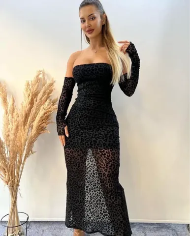 Leopard print Haljina sa rukavicama