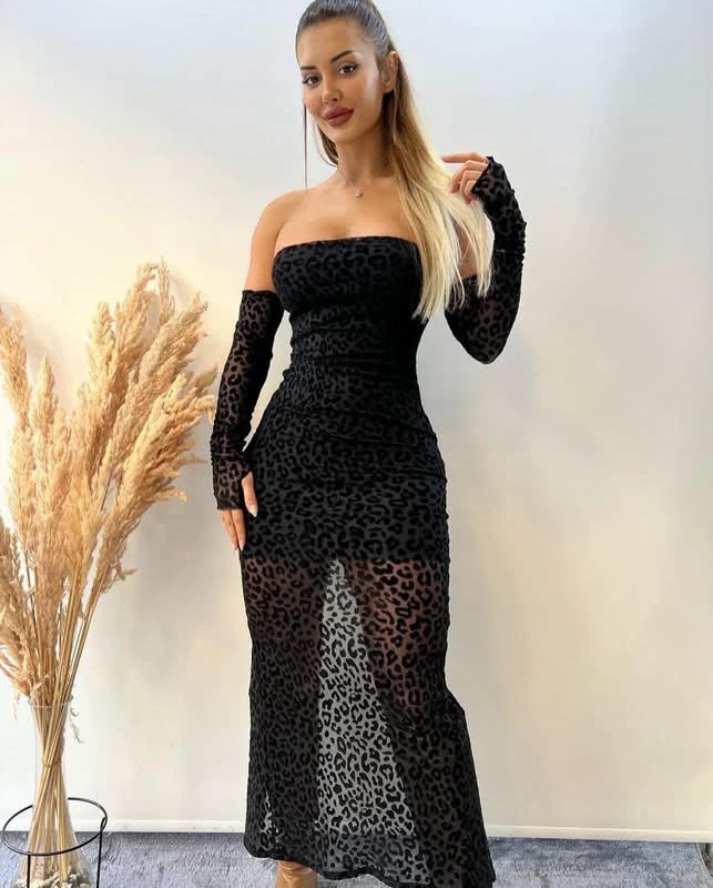Leopard print Haljina sa rukavicama