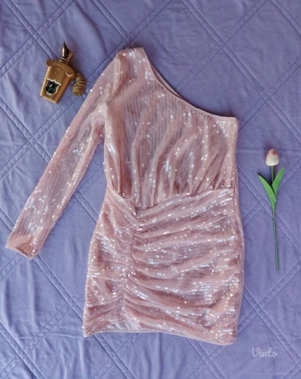 PrettyLittleThing roze šljokica haljina S/36