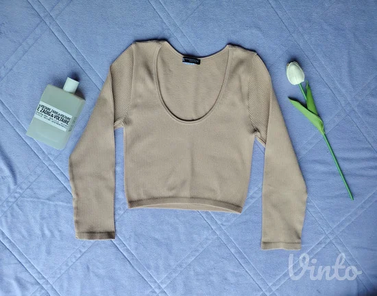 ZARA knit bež rebrasti pleteni krop top XS-S