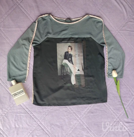 ZARA sivo-crna bluza sa printom i lampasima S