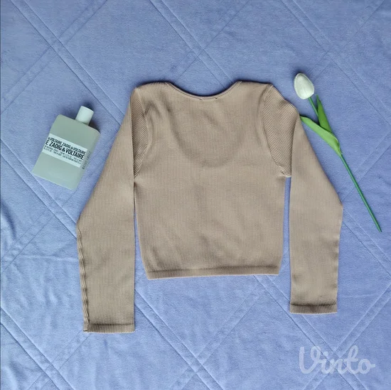 ZARA knit bež rebrasti pleteni krop top XS-S