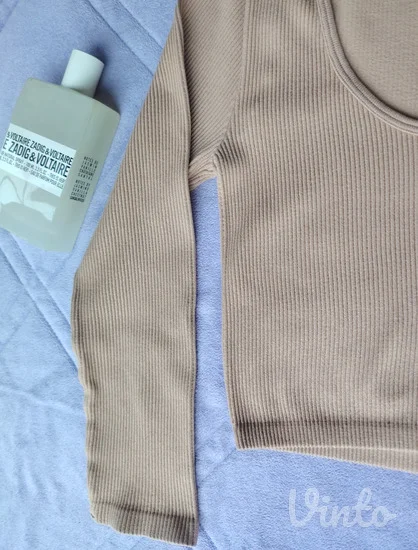 ZARA knit bež rebrasti pleteni krop top XS-S