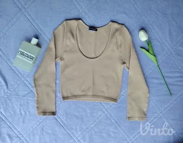 ZARA knit bež rebrasti pleteni krop top XS-S