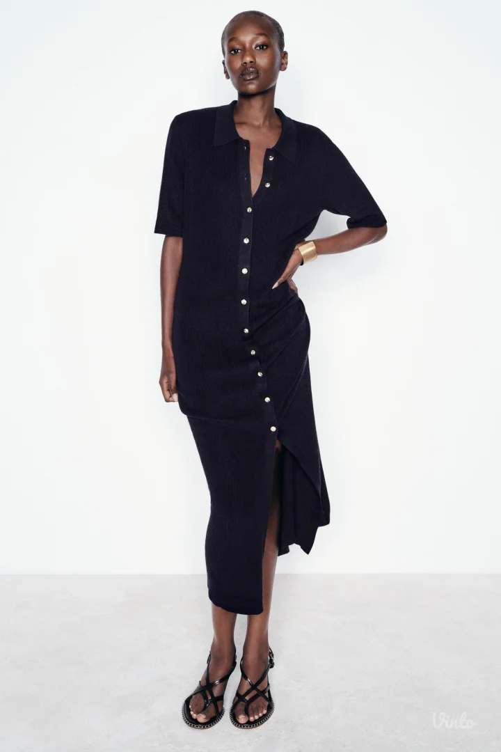 Zara pletena midi haljina sa zlatnim dugmićima