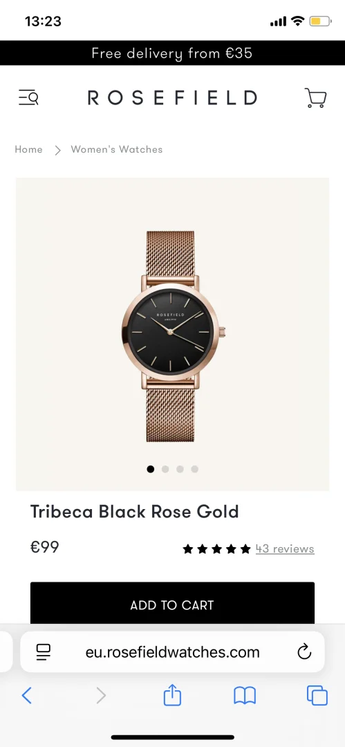 Rosefield ručni sat, model Tribeca, black/rose gold (novo u originalnom pakovanju)