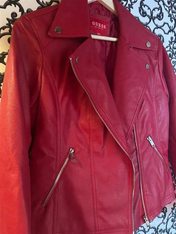 crvena GUESS kožna jakna - M