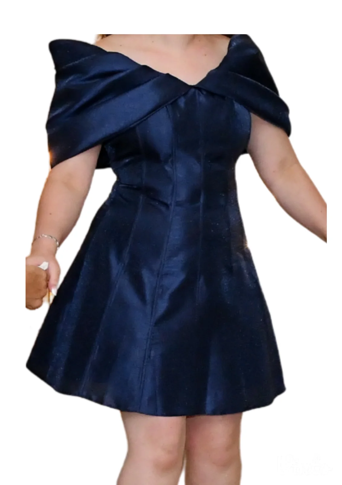 Elegantna haljina – tamnoplava, off shoulder, svečana