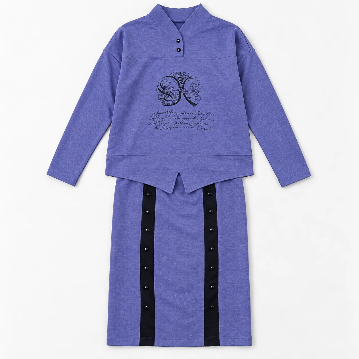 Vintage ženski komplet L – bluza i midi suknja - pamuk
