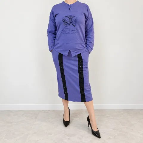 Vintage ženski komplet L – bluza i midi suknja - pamuk