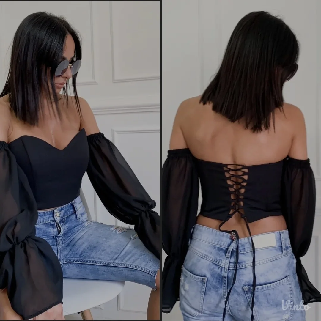 Klasičan crni korset sa rukavima Blondy