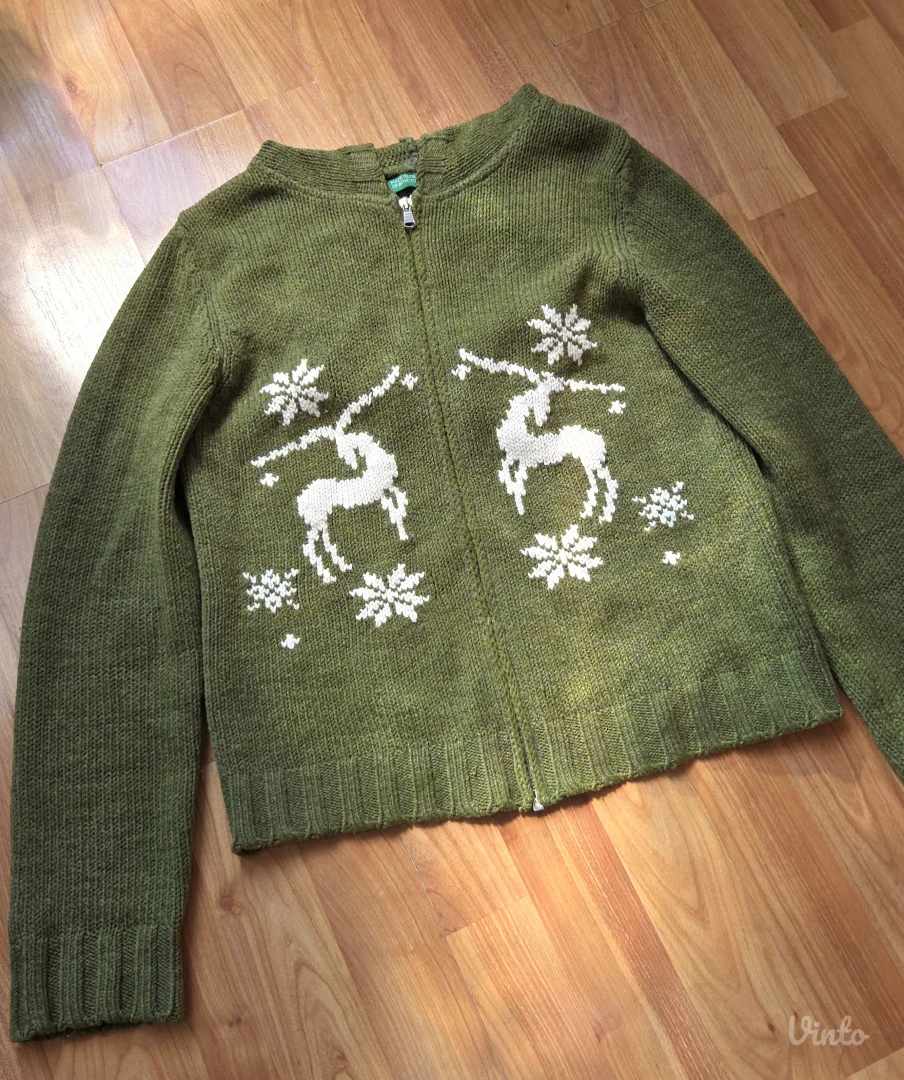 Benetton vintage vuneni džemper sa jelenima