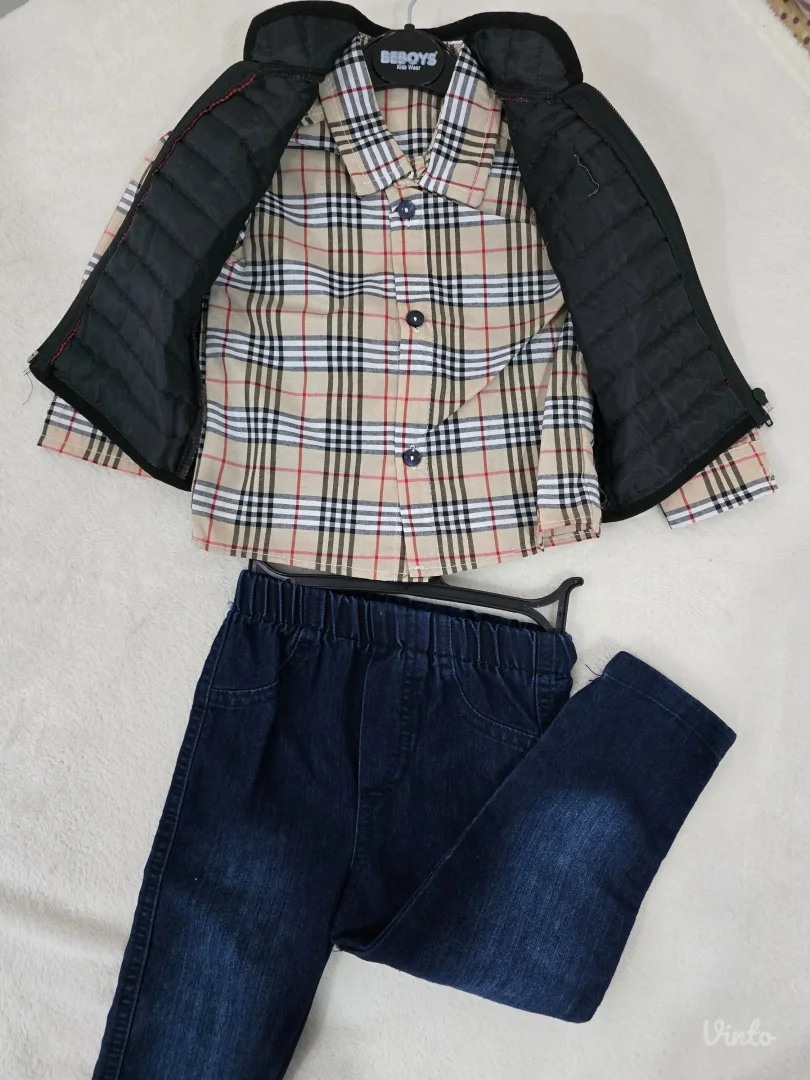 Komplet za dečaka – košulja, prsluk i farmerke – veličina 80 (1 godina)