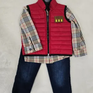 Komplet za dečaka – košulja, prsluk i farmerke – veličina 80 (1 godina)