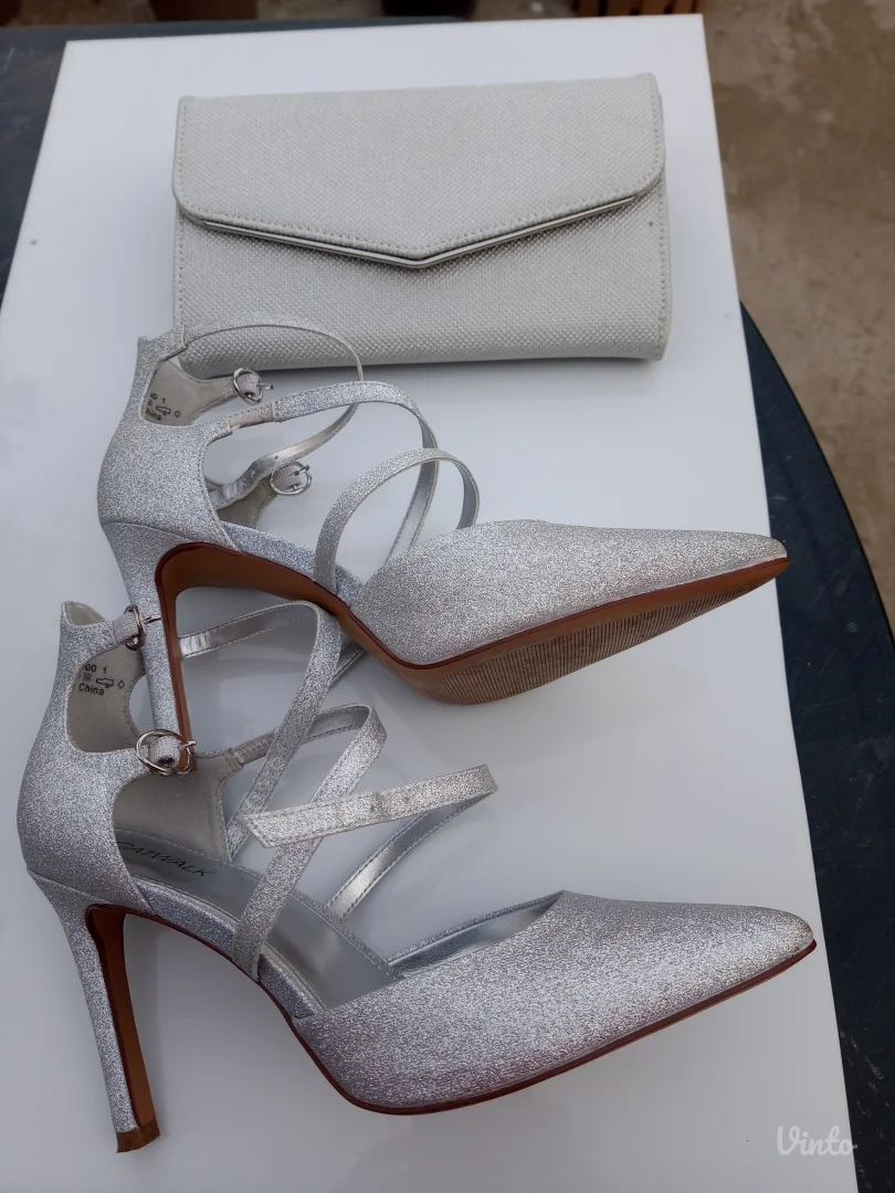 SALONKE SREBRNE br.37 i srebrna torbica