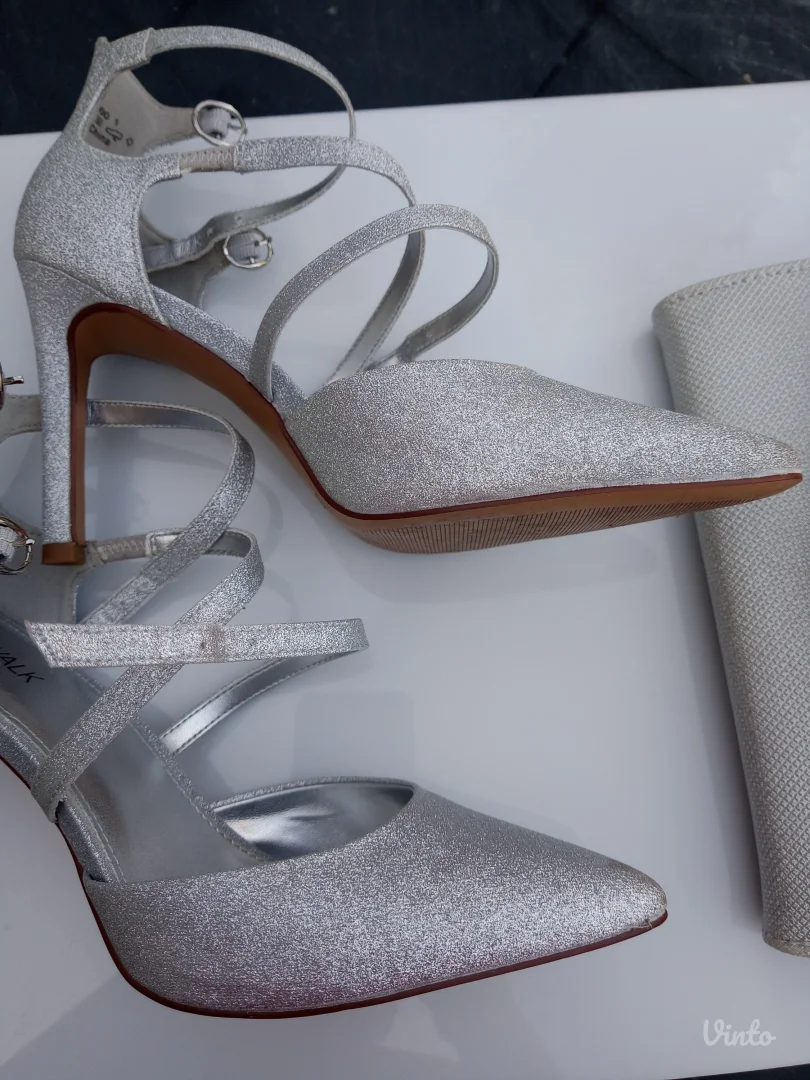 SALONKE SREBRNE br.37 i srebrna torbica